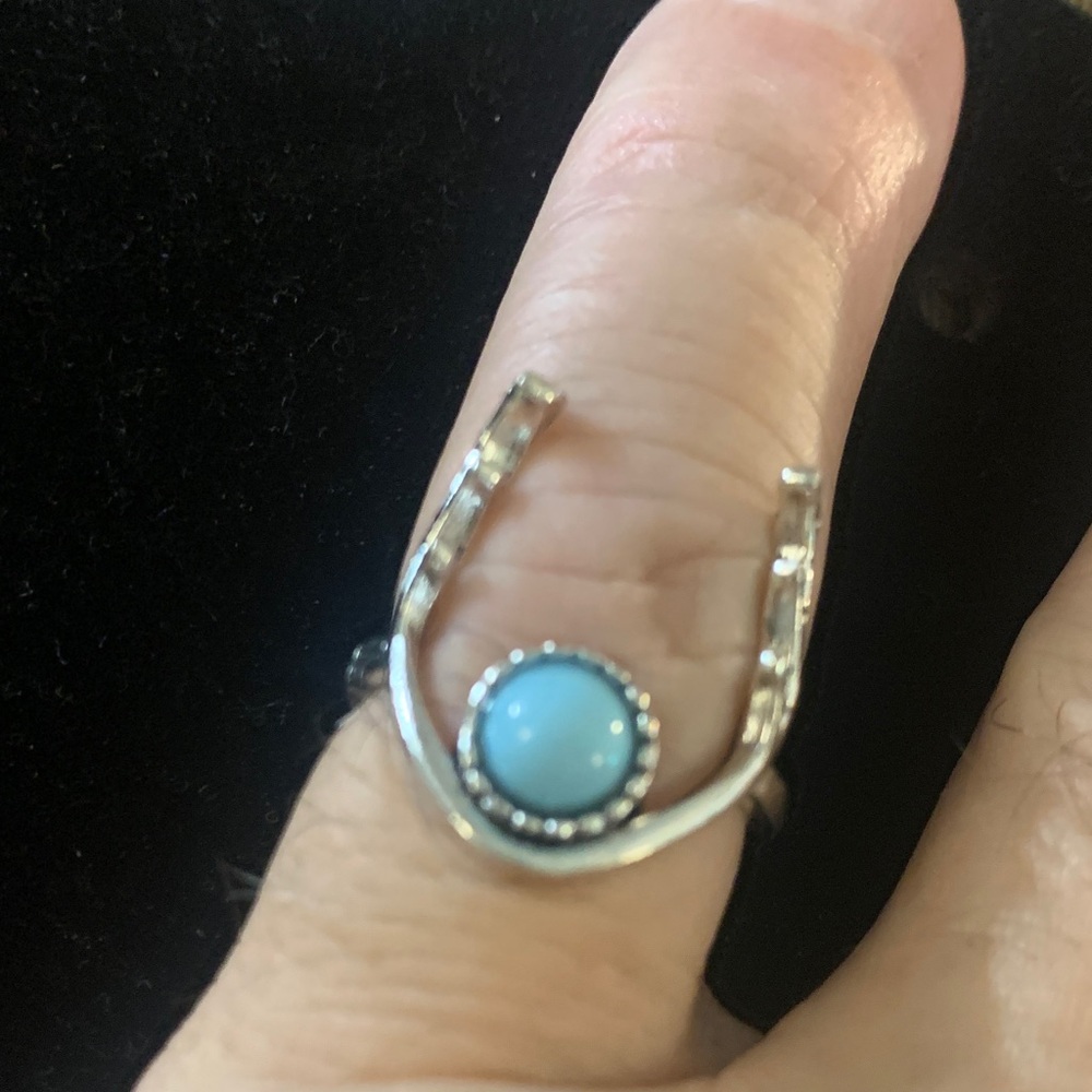 Silver and Blue Stone Ring Antlers theme Bogo